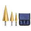 Kit de Brocas Escalonadas para Metal com Ponto Fixo, Broca Escalonada, Broca Pagoda, 3 Peças, Saco de Pano Métrico, Cabo Hexagonal