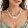 Collar de cuentas multicapa apiladas, estilo punk transfronterizo europeo y americano, dulce y moderno, collar de estrella simple, joyería de perlas de imitación
