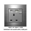 Enchufe Eléctrico Británico 13A Carga Rápida USB tipo-c Estándar Británico Pie Cuadrado Panel Metálico Gris Aluminio Dibujado con Alambre Edición Hong Kong y Macao
