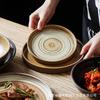 Cuencos y Platos de Cerámica Japonesa Creativos Retro de Gres Cuencos para Comer Platos Hechos a Mano Platos para Pescado Domésticos Platos para Bistec