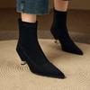 Botas Delgadas de Punta Casuales y Versátiles 2025 Otoño e Invierno Nuevas Botines Cortos de Tacón Gato Exportación Tallas Grandes y Pequeñas Botas de Moda de Terciopelo Elástico