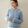 Nuevo Estilo de Principios de Otoño Sudadera con Capucha Simple para Mujer, Color Sólido, Tejido de Canalé, Jersey de Cachemir Holgado y Adelgazante para Abrigo