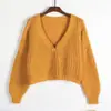 Suéter Versátil de Cor Sólida com Um Botão, Estilo Coreano, Novo para Primavera e Outono, Jaqueta Curta Solta de Tricô com Gola V para Mulheres