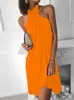 Estilo Creativo 2023 Verano Estilo Europeo y Americano Moda Callejera Vestido de Falda Irregular con Cuello Halter y Cuello en V para Mujer