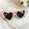 Nuevas gafas de sol con forma de corazón transfronterizas, estilo europeo y americano, extragrandes para fiestas y bailes, gafas de sol nupciales con forma de corazón para mujer con perlas, hechas a mano