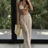 Conjunto de maiô de três peças novo para Amazon, com flores tridimensionais, sensação de alta qualidade, calça de maiô Huludao