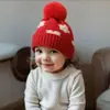 Chapéu de Lã Transfronteiriço da Amazon Chapéu de Inverno Chapéu de Tricô para Bebê Jacquard Floral Bebê Camada Dupla Espessado Bola de Lã Chapéu de Lã