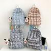 Mochila Escolar Xadrez Estilo Ins Japonês Artístico Estilo Fresco Mochila para Estudante do Ensino Médio Mochila de Veludo Feminina Mulheres