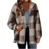 Amazon 2025 Nuevo Otoño e Invierno Elegante Cuadros Holgado Casual Manga Larga con Capucha Cardigan de Piel Chaqueta con Cremallera