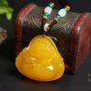 Colgante de Gota de Agua de Cera de Abeja Amarilla, Collar de Cuerda Trenzada de Jade, Colgante de Paz y Seguridad, Cadena para Suéter, Colgante Unisex de Buda Maitreya