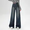 Jeans de Pierna Ancha de Cintura Alta Nostálgicos Vintage Talla Grande para Mujer Relajación Perezosa Chica Gordita Sueltos Pantalones de Trapeador Micro-acampanados