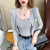 Top Tubinho Camisola Feminina Redutor de Idade Primavera & Outono Transfronteiriço + Cardigã de Tricô de Manga Comprida Curto Conjunto de Duas Peças