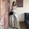 Jeans de Pierna Ancha Sueltos de Cintura Baja Lavados Color Caqui Claro Nueva Tendencia Verano 2026, Ligeros, Soporta Envío Directo