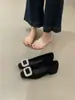 Zapatos de Tacón Alto Estilo Francés con Punta Cuadrada y Pedrería, Zapatos de Mujer, Nuevo Modelo 2026, Primavera, Otoño, Invierno, Negro, Tacón Medio Grueso, Zapatos de Oficina