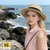 Chapéu de Palha de Topo Reto Estilo Hepburn para Mulheres, Chapéu de Sol de Aba Larga para o Verão, Versátil para Férias na Praia, Faz o Rosto Parecer Menor, Chapéu de Palha da Moda