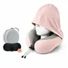 Almohada U de seda helada refrescante, almohada de soporte cervical en U de espuma viscoelástica, almohada cervical con capucha, almohada para siesta en la oficina, almohada de avión con almacenamiento