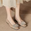 Zapatos de Mujer para Otoño e Invierno, Zapatos Nuevos de Boda, Zapatos de Mujer de Gamuza con Pedrería de Tacón Grueso, Suaves, de Tacón Bajo Poco Profundos, que se Pueden Usar Diariamente, Zapatos de Tacón Bajo con Punta Cuadrada