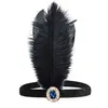 Adereço de cabeça preto com penas Gatsby dos anos 1920 para mulheres Halloween festa de despedida de solteira tiara de penas spot