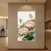 Pintura em Rolo Estilo Zen Chinês de Lótus, Pintura Decorativa de Lótus, Pintura de Parede para Boa Sorte, Adequada para Entrada de Casa, Sala de Estar, Corredor