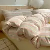 Estilo Ins, 100% algodão, tingimento em fio, algodão lavado, conjunto de cama de três peças, adequado para dormitórios estudantis, tamanho de cama de solteiro, macio e confortável