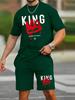 Roupa Esportiva Casual de Verão 2025 Transfronteiriça Masculina Camiseta com Estampa Colorida de Letras Shorts de Manga Curta Exportação