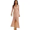 Vestido Largo de Lentejuelas para Mujer con Mangas Largas, Vestido Elegante con Escote en V para Fiesta, Cóctel o Boda