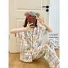 Pijama de Mujer Coreano Verano 2026 Nuevo Algodón Nube Manga Corta Pantalón Largo Ropa de Casa de Verano para Mujer Venta al por Mayor desde Fabricante