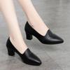 Zapatos de tacón medio de una sola capa para mujer 2021 Primavera y Otoño Zapatos de cuero suave para mujer Zapatos para madre Zapatos de cuero Zapatos profesionales para mujer de mediana edad Zapatos de tacón grueso
