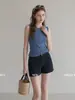 Top de tirantes Racerback LiLvi Blue con cuello Henley de varios botones, sin mangas, para el verano, Camisola de cuello redondo para mujer