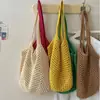 Bolso Tejido, Bolso de Paja Casual para Vacaciones, Bolso de Playa, Bolso de Hombro de Algodón Hueco de Gran Capacidad para Mujer, Bolso Nuevo Estilo Perezoso