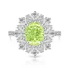 Anel de Gemas Coloridas Cheio de Diamantes Formato Ovo de Pombo Corte Flor de Gelo para Mulheres, Anel Super Brilhante Formato Ovo de Diamante de Alto Carbono, Dropshipping para Transmissão ao Vivo