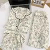 Pijama de Algodón Nube para Mujer en Primavera y Verano, Cárdigan de Manga Corta Dulce y Lindo, Pantalón Corto, Conjunto de Tres Piezas para Casa que se Puede Usar Afuera