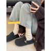 Sapatos Peludos de Solado Grosso Estilo Rainha Retro para Roupas de Exterior Femininas Novo Inverno 2025 Quente Forrados com Lã Antiderrapante Sapatos de Algodão Birkenstock
