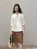 Camisa blanca de lino Lyocell con cuello en V y manga corta para mujer, 2026 verano, corte slim, casual, versátil