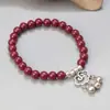 Pingente de borla Ruyi em prata de lei S92 pulseira de contas de cinábrio de 6mm joia de pulseira simples retrô