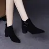 Botines de Gamuza Mate para Mujer 2026 Otoño/Invierno Nuevos Elegantes con Punta Aguda Tacón Alto Botas tipo Martin Suela Suave Cómoda Tacón Grueso Botas para Mujer