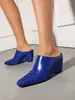 Mules Retro de Cuña con Punta Cerrada de Tejido Sintético para Mujer, Sandalias Casuales de Deslizamiento de Moda para Uso en Exteriores