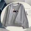 Moletom Redondo Cinza com Bordado de Pônei, Manga Longa, Estilo Coreano, Emagrecedor, Estilo Preguiçoso, Oversized, Solto, Tendência, Peça Versátil
