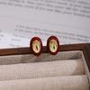 Aretes Ovalados de Frijol Rojo Ancola Plateado Otoño e Invierno Vintage de Alta Gama Lujo Ligero Simple Moda Elegantes