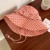 Sombrero de Pescador a Cuadros Pajarita para Mujer, Protección Solar UV de Verano, Ala Ancha Sombrero de Sol, Sombrero Cubo Parasol