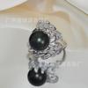 Anillo tallado de plata 925 de 12 mm, moda temperamental, perla de concha redonda, nácar, luz fuerte, anillo de perla blanca australiana, venta al por mayor en vivo
