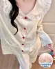 Pijama feminino estilo princesa para primavera e outono, com bojos, gola boneca, algodão nuvem, mangas compridas, calça comprida, conjunto de roupa de casa de modelagem solta