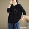 2024 Outono/Inverno Nova Gola Redonda Gola Alta Manga Longa T-Shirt Plus Size Estampado Artístico Curl Base Top