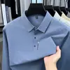 Camiseta masculina de manga comprida de alta qualidade 2026 primavera/outono gola dobrável polo patchwork cor sólida versátil top estampado