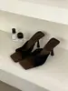 Pantuflas Retro de Gamuza Estilo Francés con Punta Cuadrada y Tacón de Aguja, Abiertas, para Mujer, Sandalias Versátiles de Tacón Alto para Verano