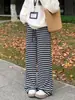 2026 Autumn New Lazy Style Striped Knit Casual Pants High Waist Drapey Wide Leg Pants Versatile Soft Sticky Floor Length Pants