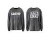 San Miguel Vintage Americano Lavado Vintage Viejo Hip-Hop Holgada Camiseta de Manga Larga para Hombres y Mujeres