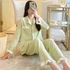 Nuevo Conjunto de Pijama de Algodón Nube para Mujer, Cárdigan Estilo Primavera y Otoño, Manga Larga, Dulce, Holgado, Lindo, Delgado, Conjunto para el Hogar