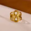 Anillo de Acero Inoxidable con Oro de 18K, Lujoso y Accesible, No se Desvanece, Línea con Corte Geométrico, Anillo de Corazón Infinito, Joyería al por Mayor