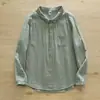 Venta Directa de Fábrica Algodón Puro Holgada Color Sólido Cuello Solapa Plisada Doble Capa Hilo de Algodón Camisa de Mujer Primavera y Otoño Camisa de Mujer de Manga Larga